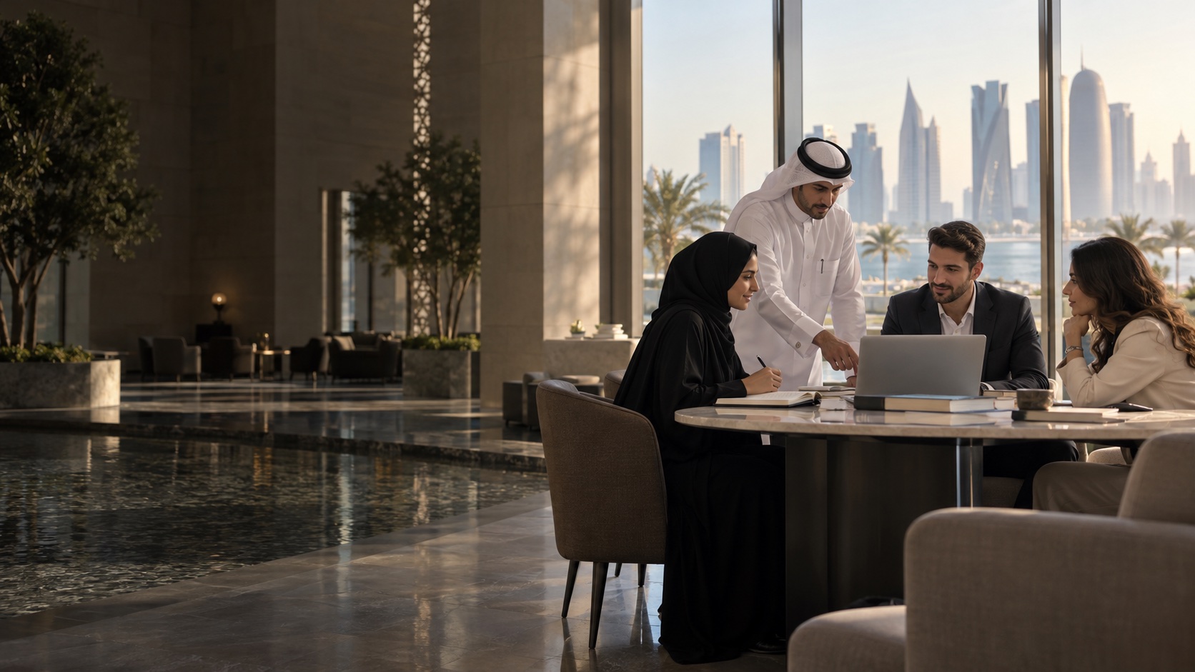 Illustrative group of adult professionals learning together in Doha